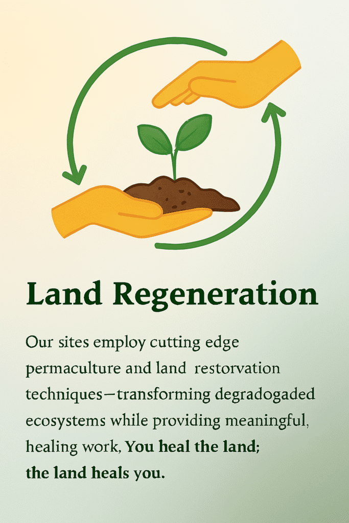 LAND-REGENERATION-AOG Our sites employ cutting-edge permaculture and land restoration techniques—transforming degraded ecosystems while providing meaningful, healing work. You heal the land; the land heals you. | LAND REGENERATION | AOG